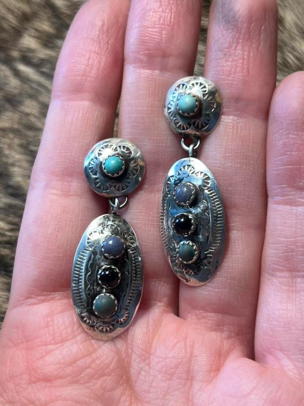 Sterling silver Native American Annie Chapo round drop earrings
